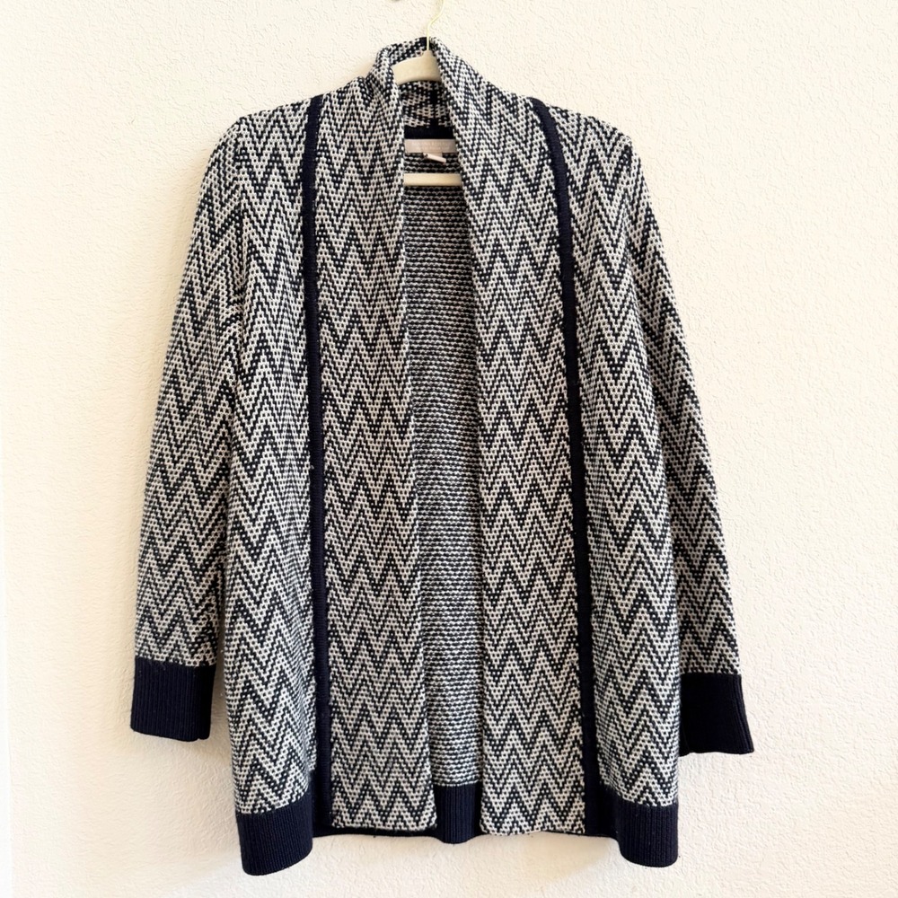 Banana Republic Merino Wool Blend Chevron Shawl Cardigan Navy White Small